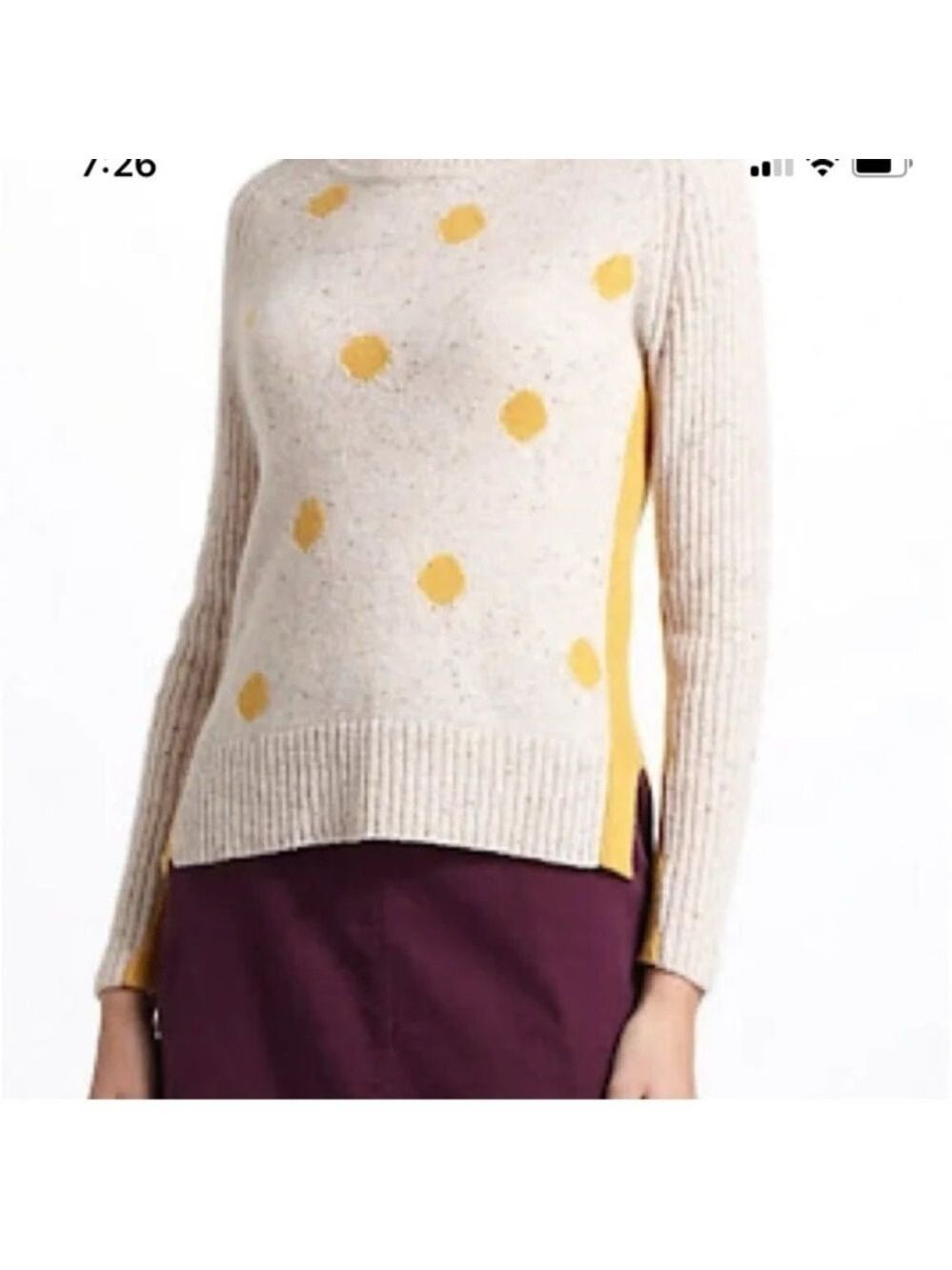 Yoon anthropologie Speckled Cream and Yellow Dot Sweater Large